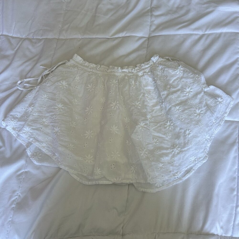 Aerie Womens Small White Side Tie‎ Eyelet Mini Floral Skirt Summer Beach Flowy